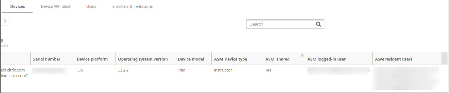 Devices configuration screen