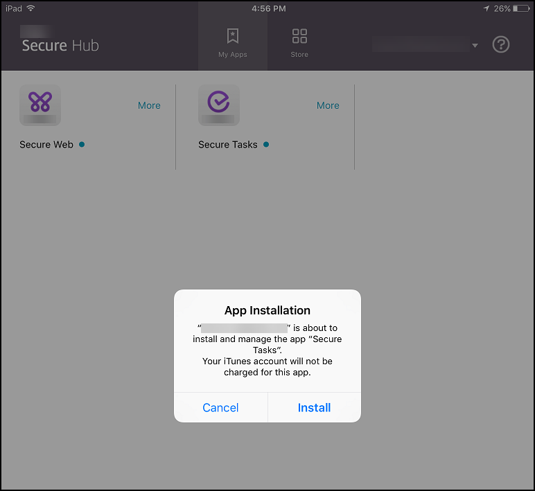 Citrix Secure Hub screen