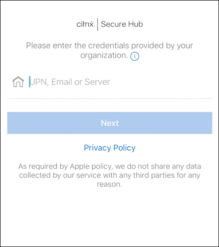 Citrix Secure Hub credentials