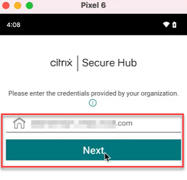 Citrix Secure Hub Sign in page