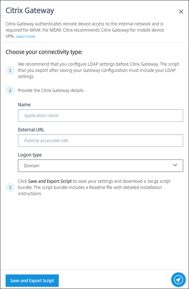 Citrix Gateway-Konfigurationsbildschirm