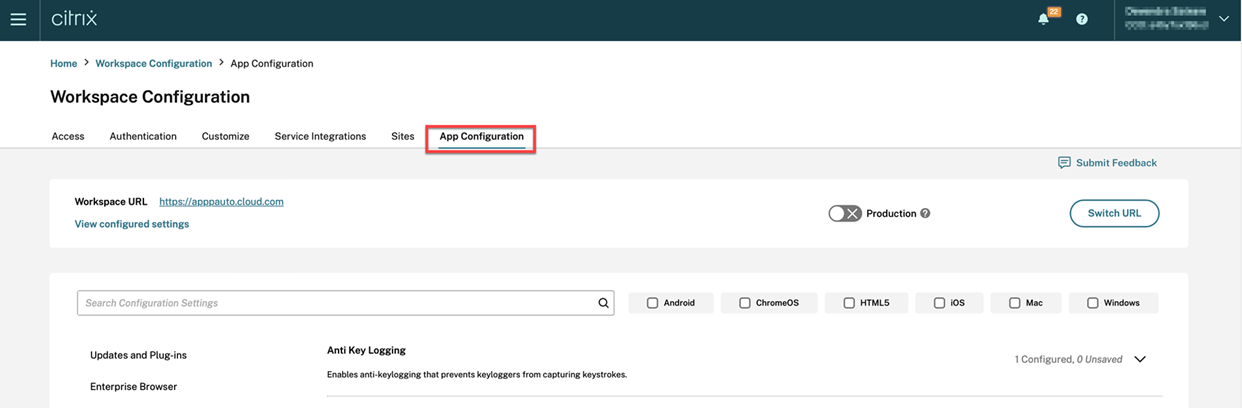 Configuration d'applications