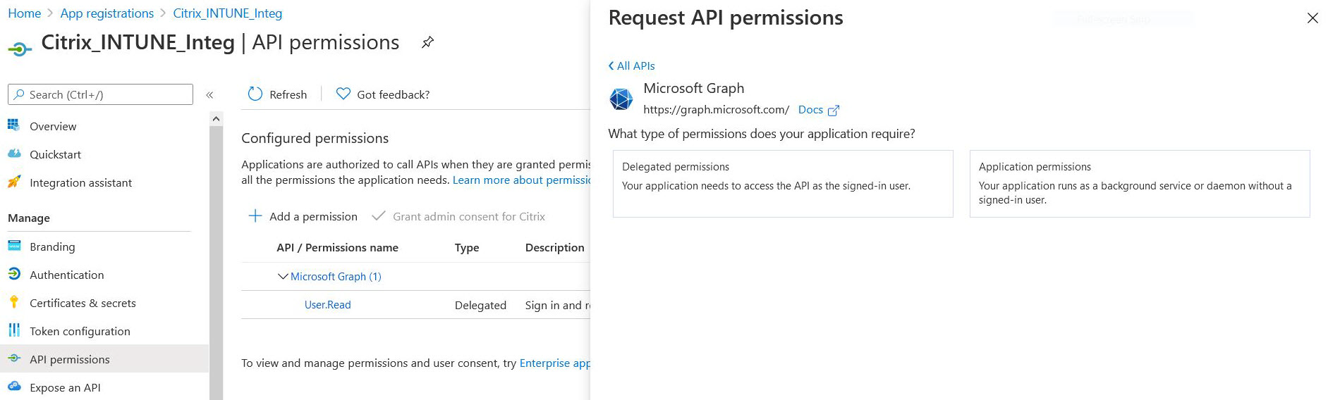MS グラフの API パーミッション