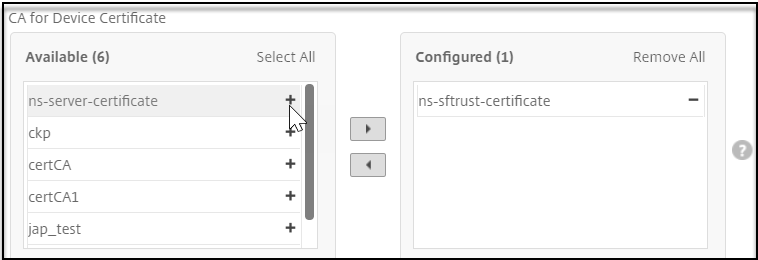 Select the device certificate