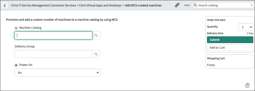 Add a custom number of machines to a catalog by using MCS