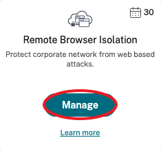 Bouton de gestion de Remote Browser Isolation