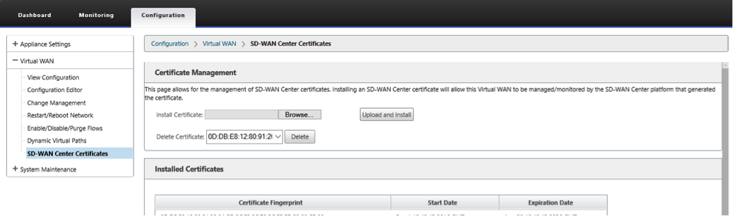 SD-WAN Center-Zertifikatsverwaltung