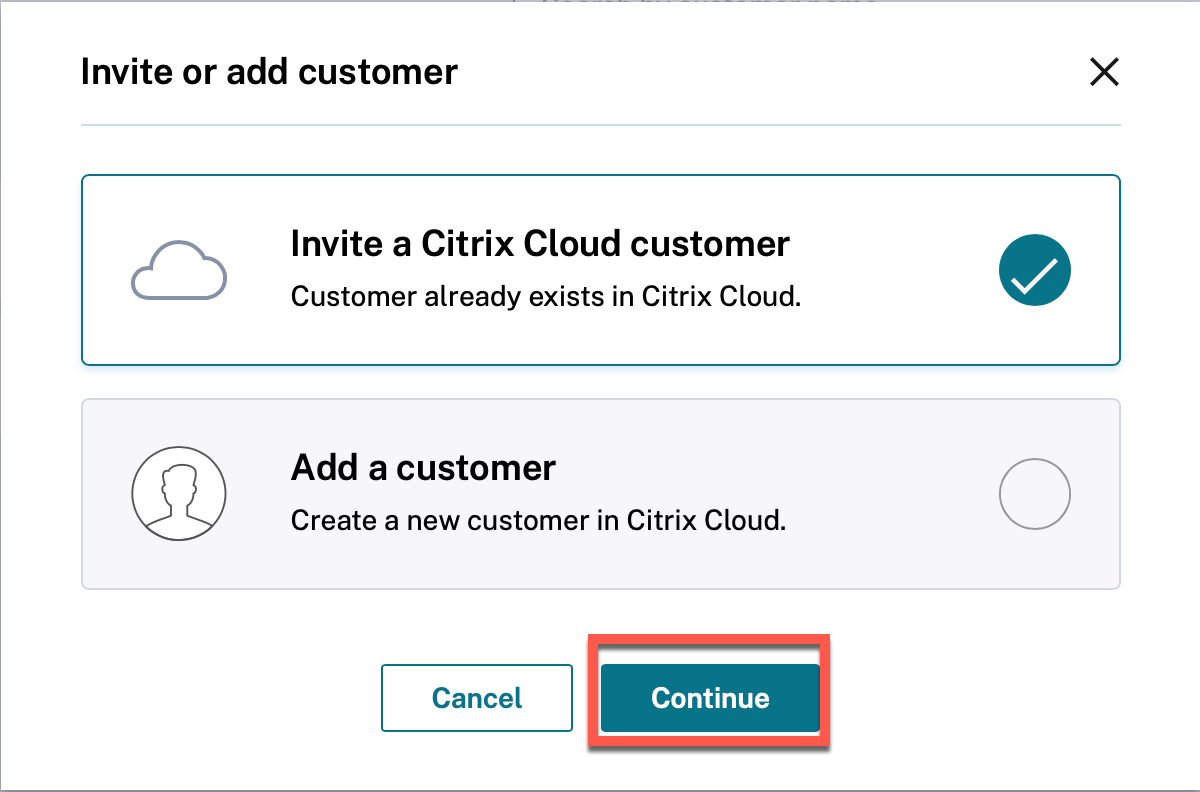 Invitar a un cliente de Citrix Cloud