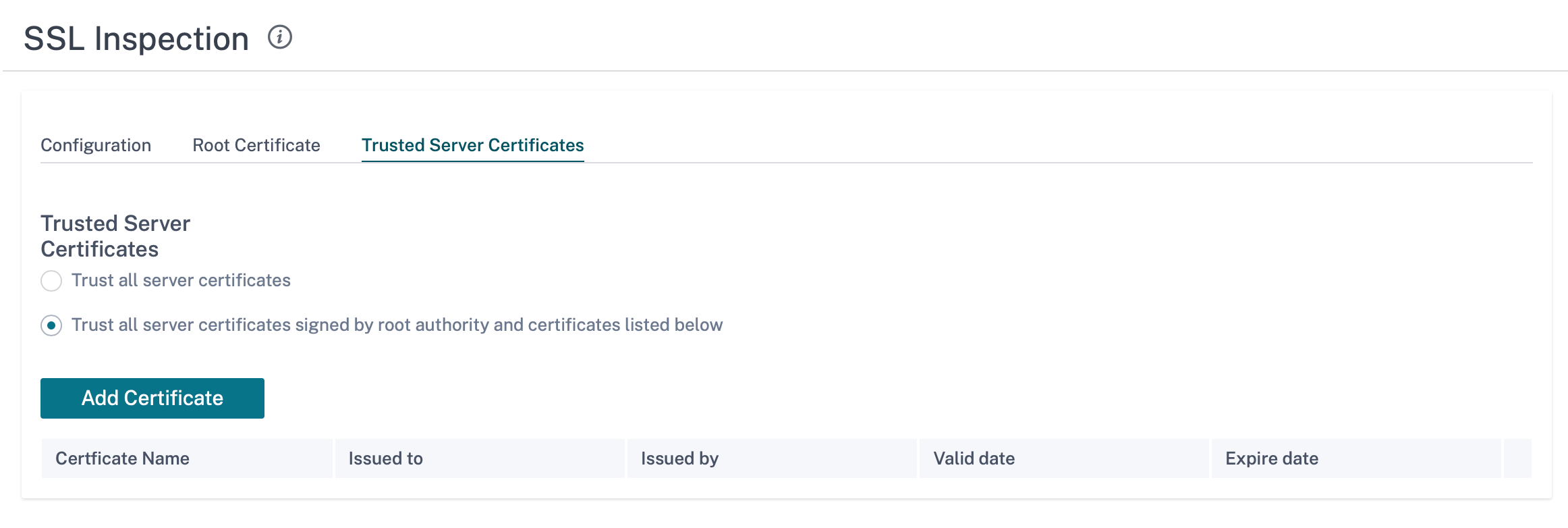 Certificados confiables de inspección SSL