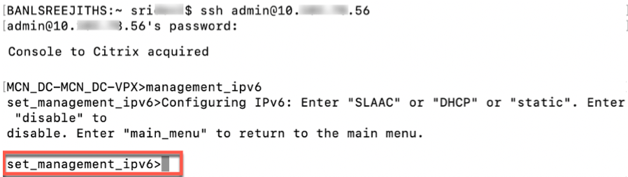 Invite de la CLI de gestion IPv6