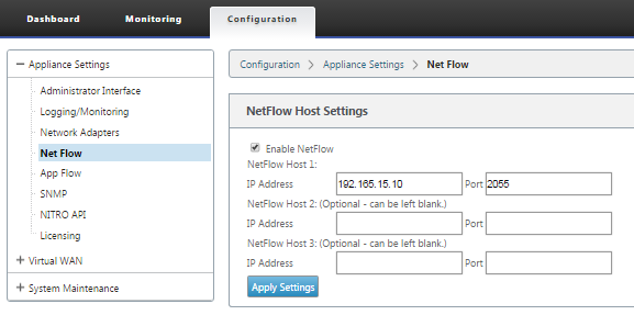 Netflow settings
