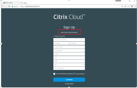Inicio de sesión de implementación sin contacto de Citrix Cloud