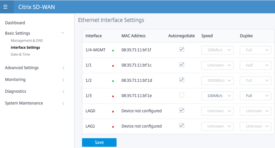New user interface Ethernet settings