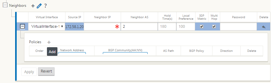 BGP neighbors configuration