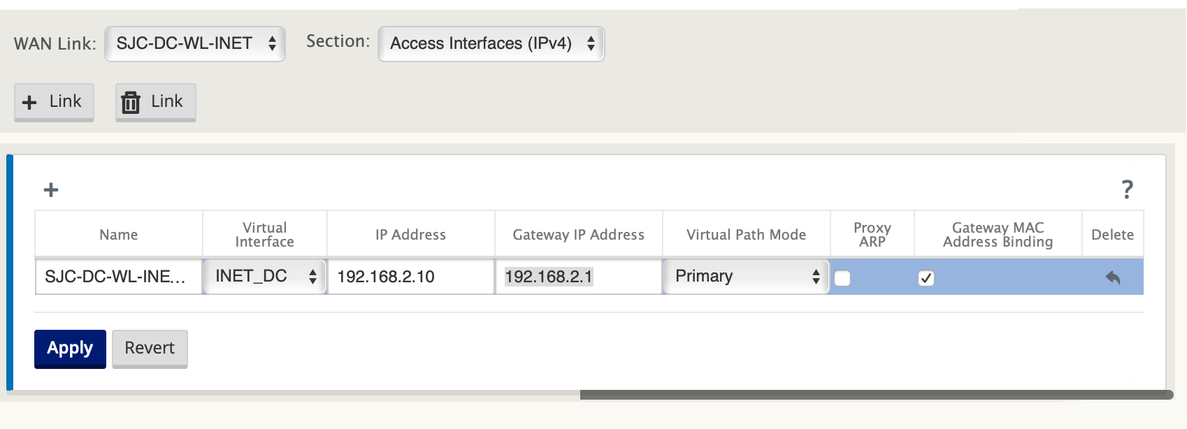 PBR DC 4 は、インターネットアクセスインターフェイスを設定します。