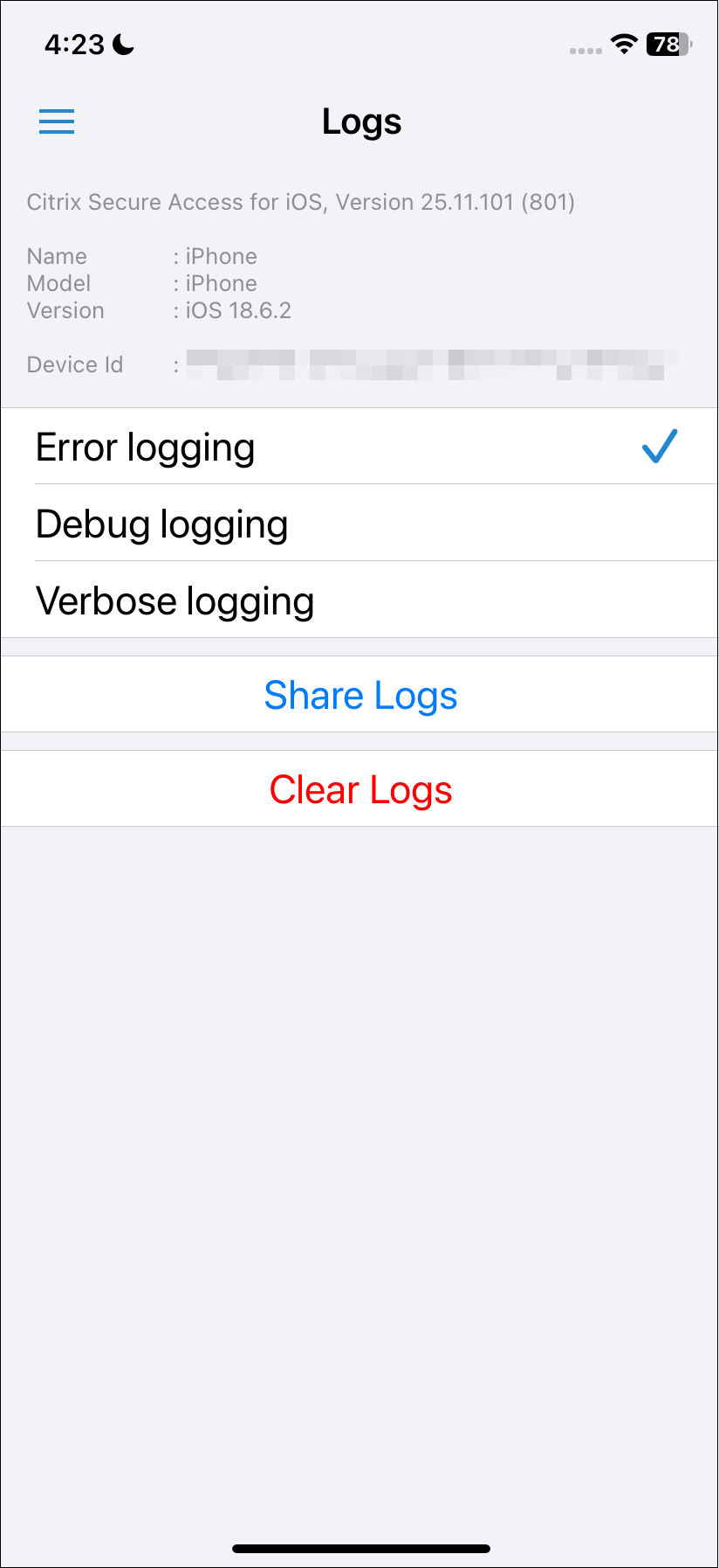 iOS logging configuration