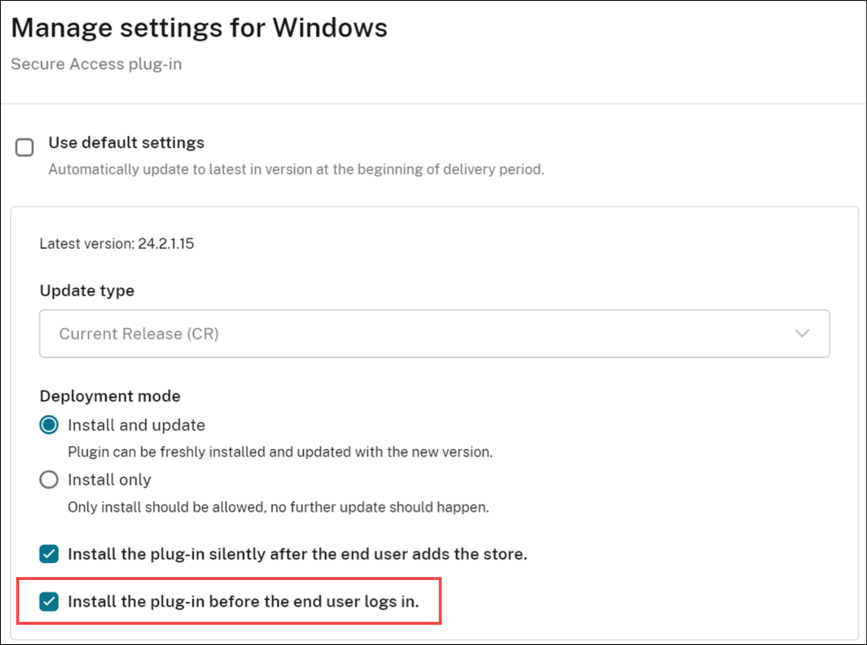 Citrix Secure Access for Windows settings