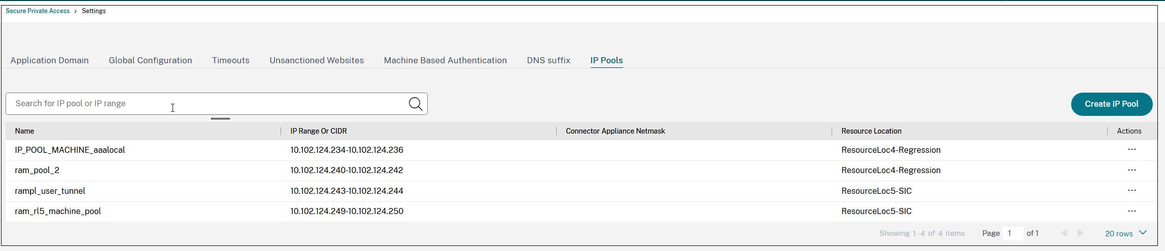 IP address pool page