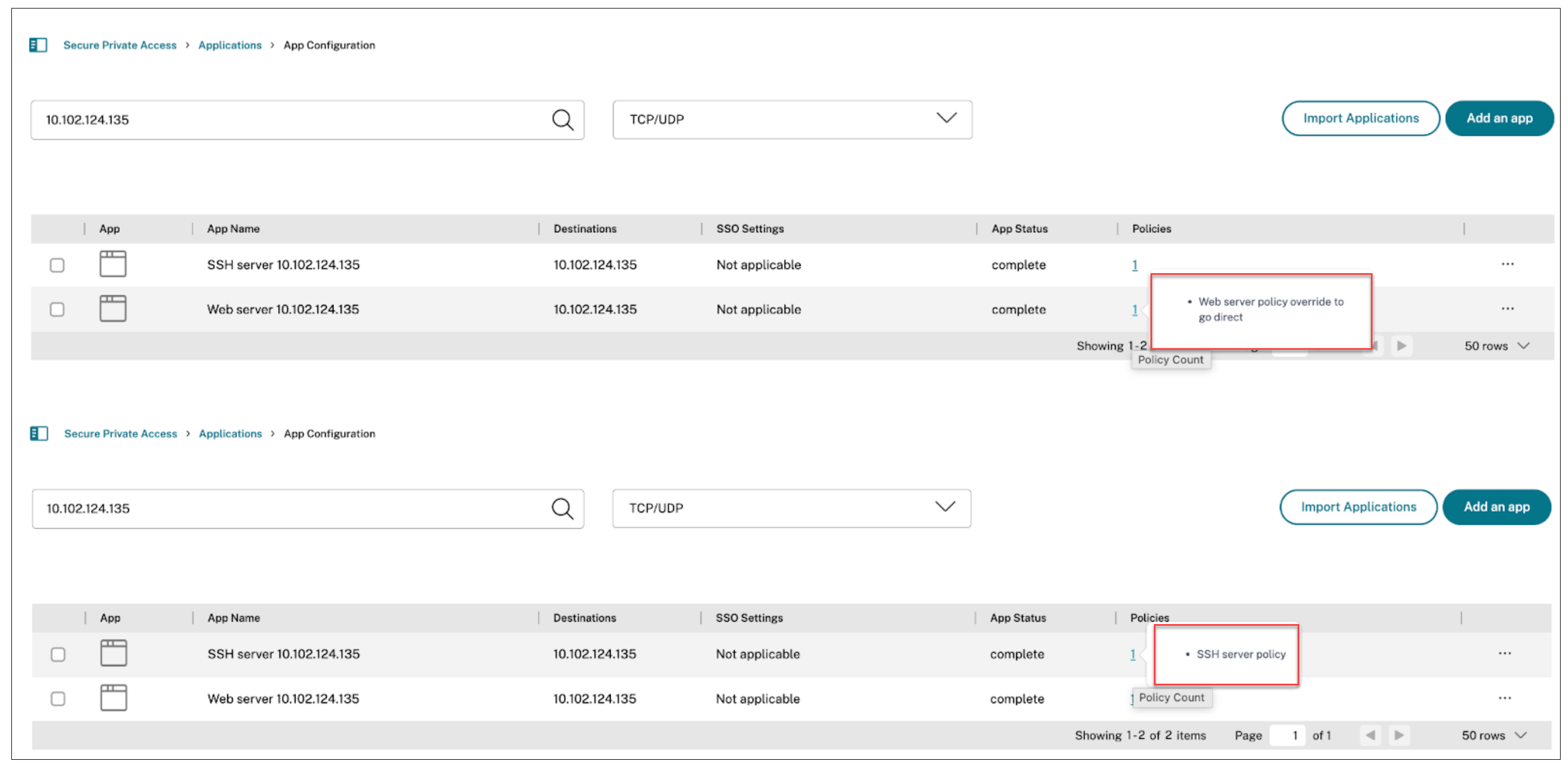 Bind policies to apps
