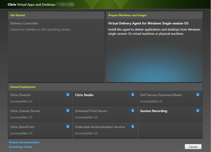 Component selection page in component installer