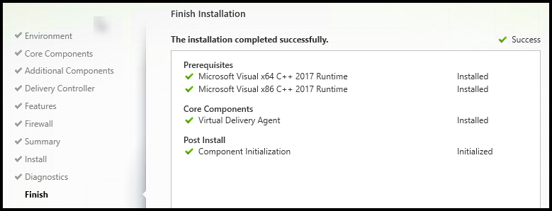 Finish Installation page in VDA installer