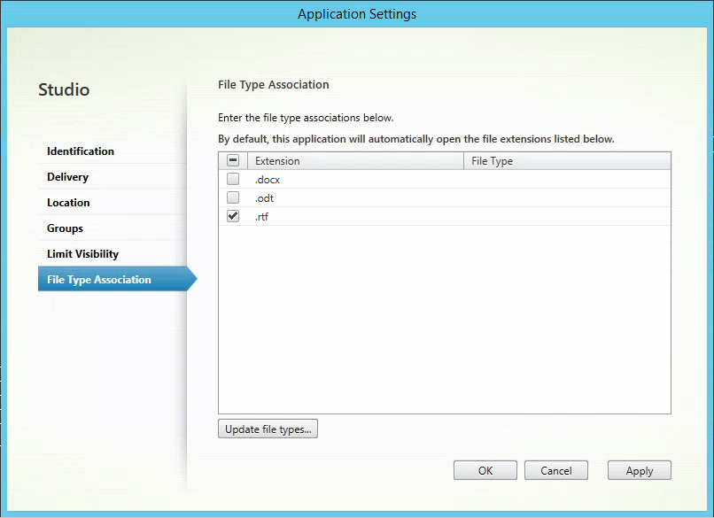 File type association Application Settings in Studio