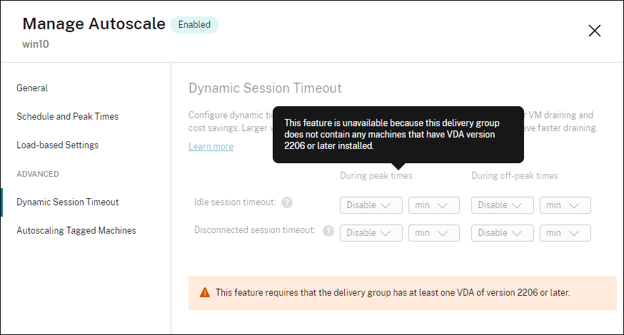 Dynamic session timeout unavailable