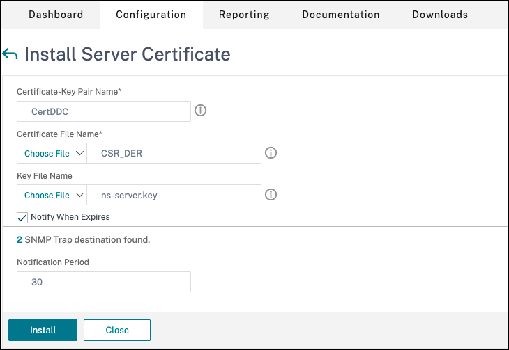 Installieren des Serverzertifikats