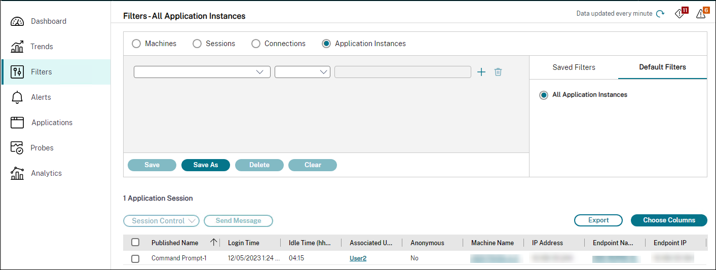 Filtre d'instances d'application