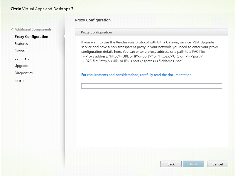 Página Configuración del proxy de Rendezvous en el instalador de VDA