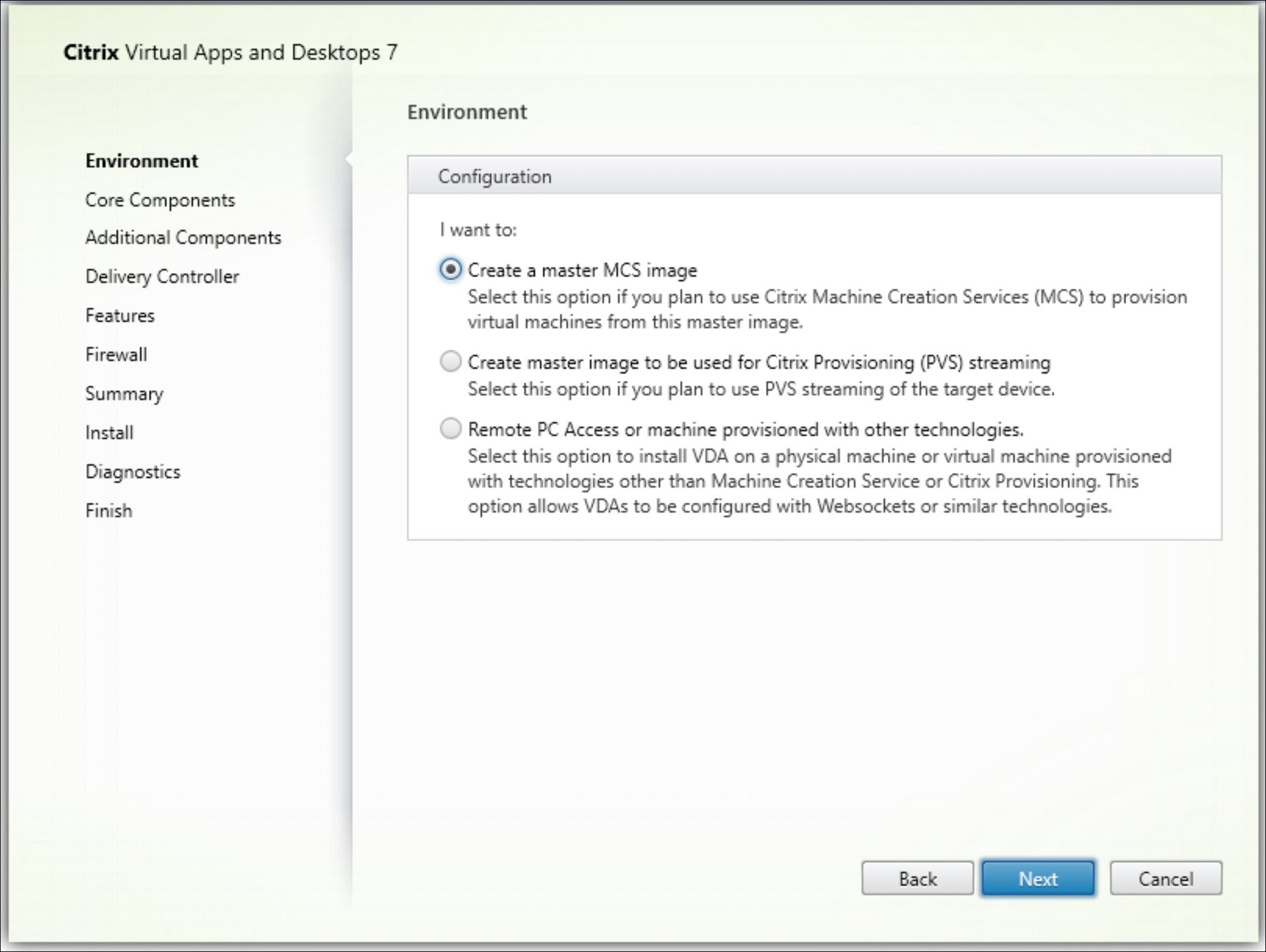 Umgebungsseite im VDA-Installationsprogramm