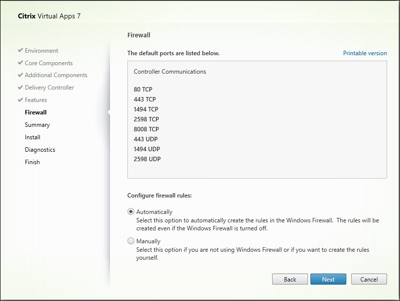 Firewall page in VDA installer