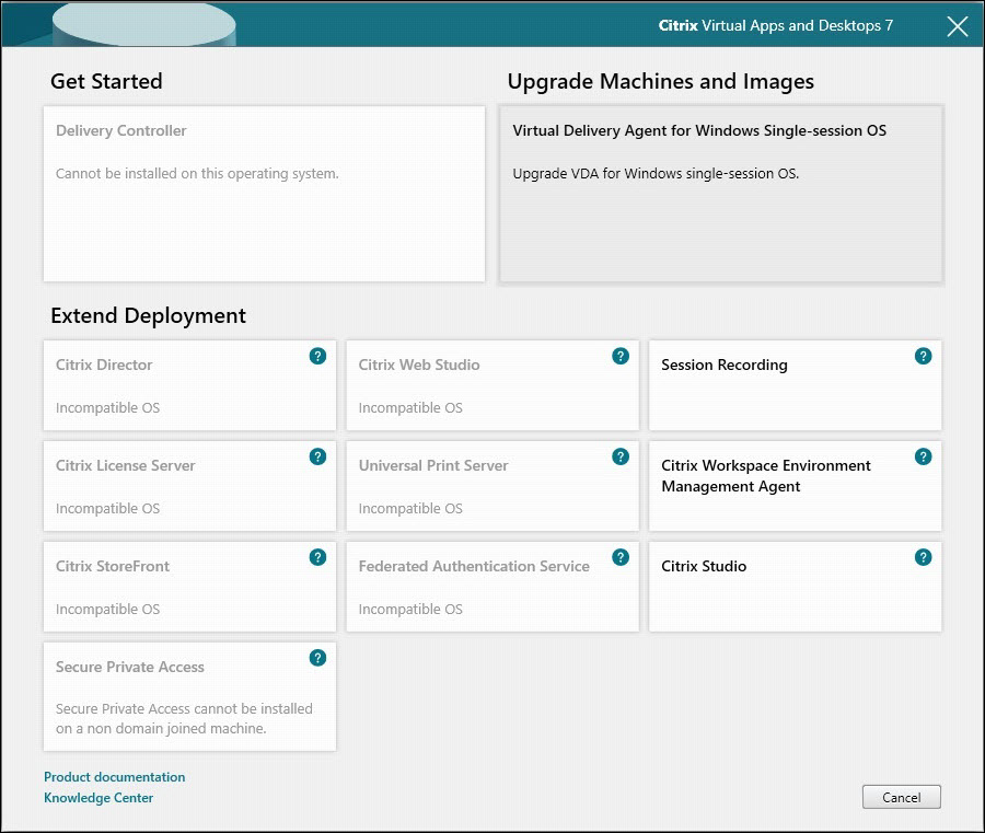 Component selection page in component installer