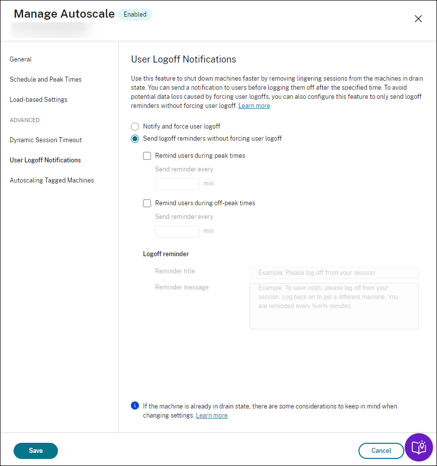 Autoscale multi-session OS - send logoff reminder