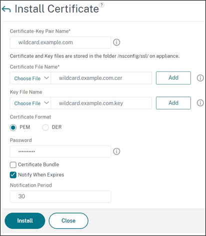 Screenshot of certificate installation screen
