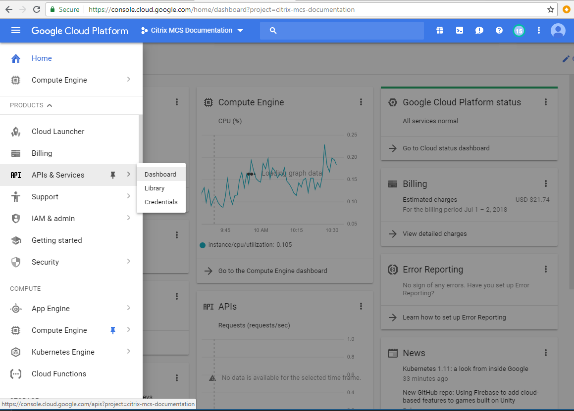 Bild zu APIs & Services - Dashboard