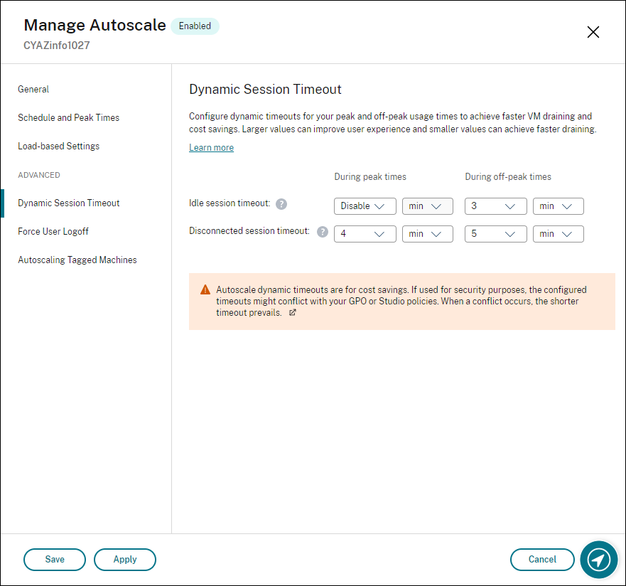 Autoscale multi-session OS - dynamic session timeout