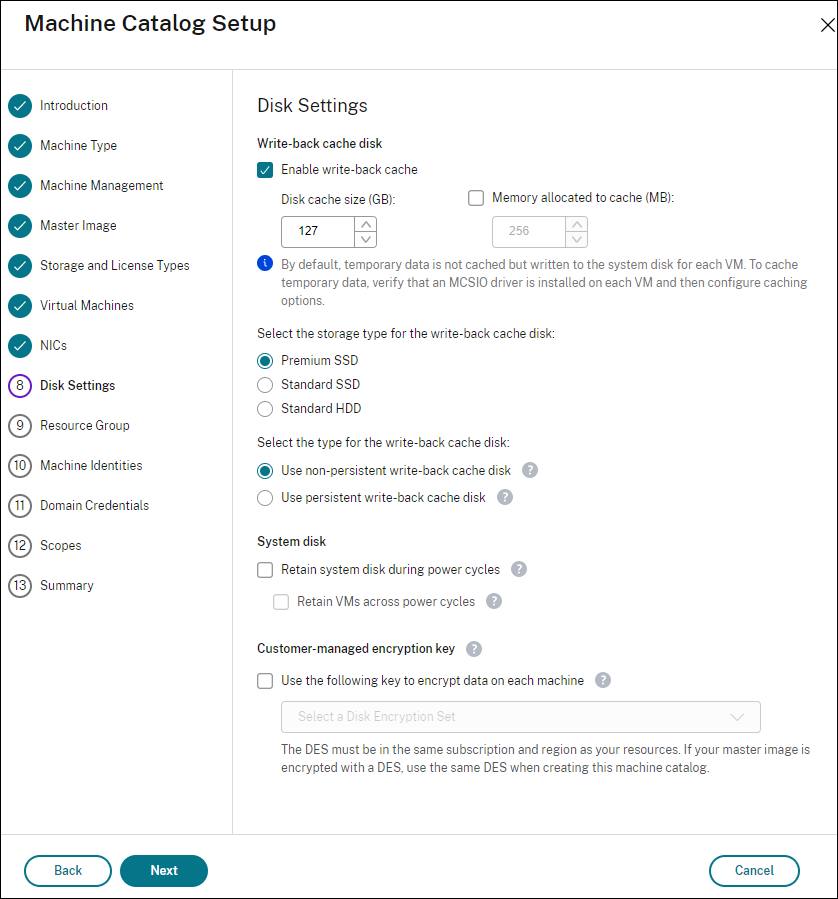 Machine catalog setup- disk settings