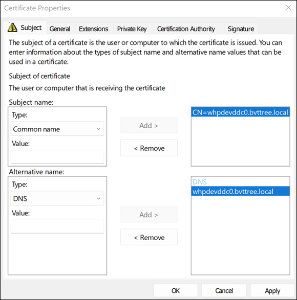 Certificate properties