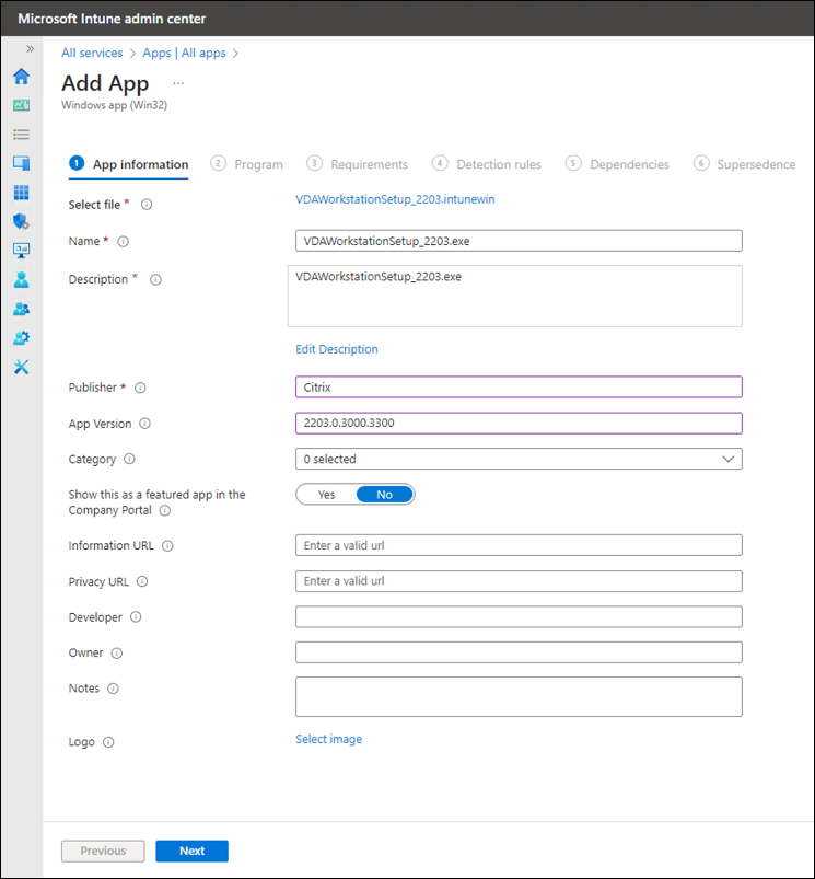 Intune add app