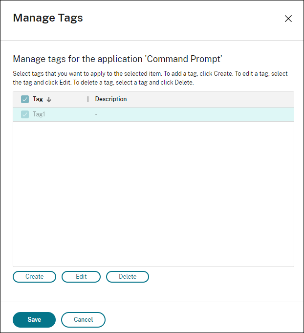 Manage Tags dialog box