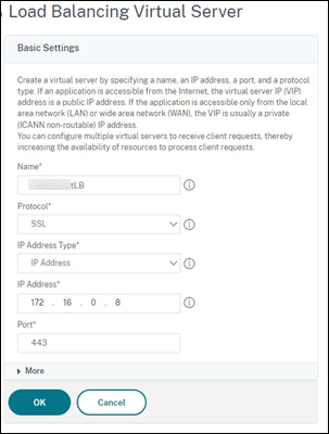 Screenshot of NetScaler Load Balancing Virtual Server screen