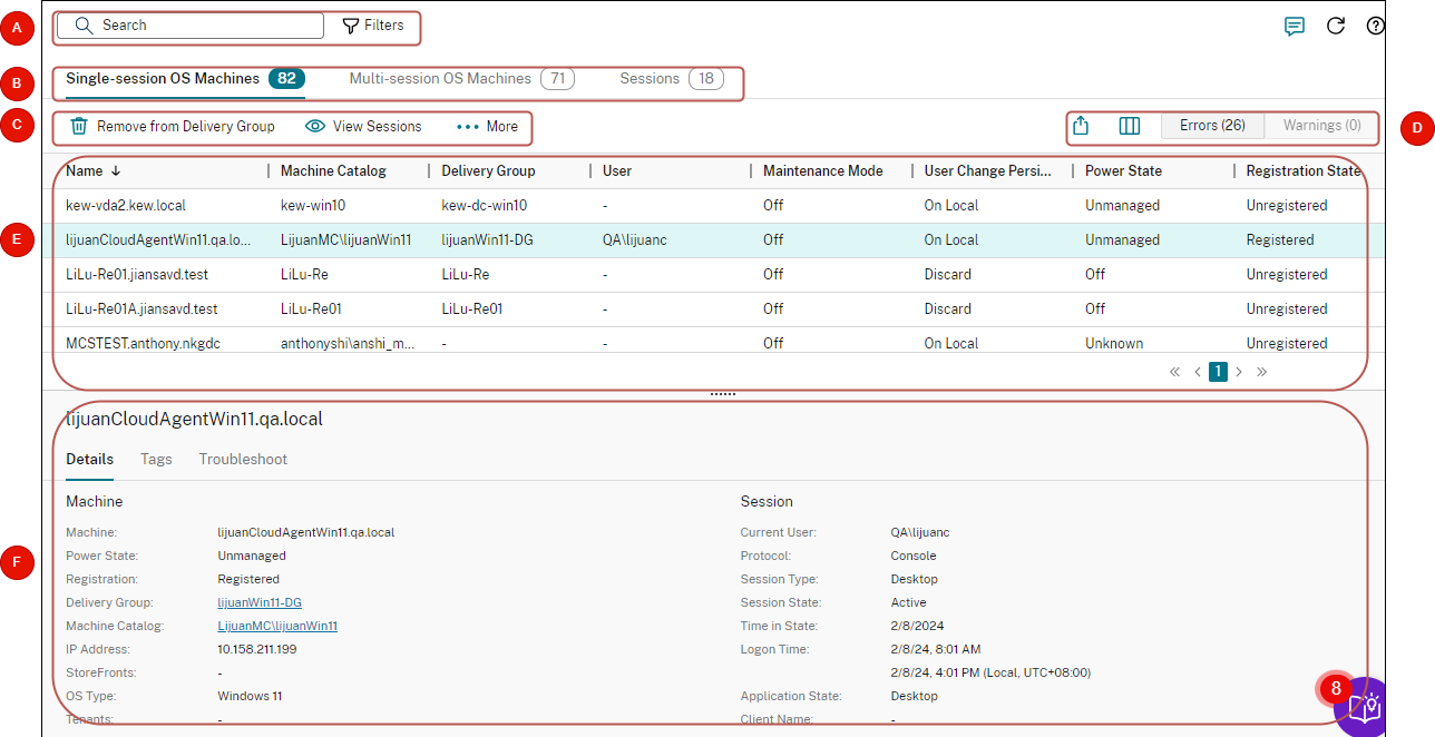 Components in the Search node