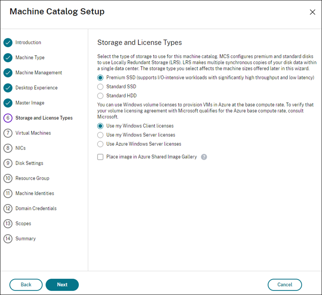 Storage and License Types page