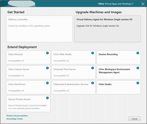 Component selection page in component installer