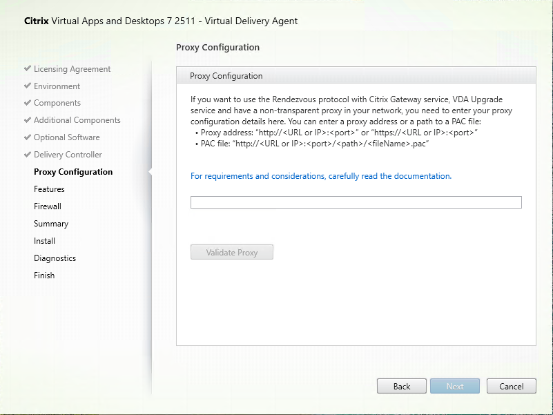 Rendezvous Proxy Configuration page in VDA installer