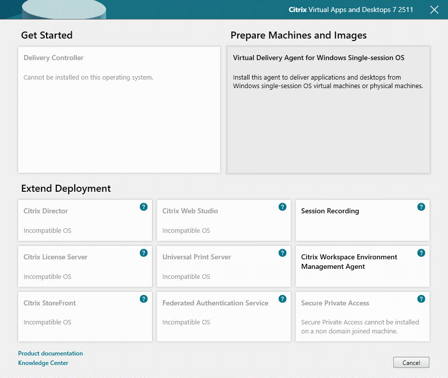 Component selection page in component installer