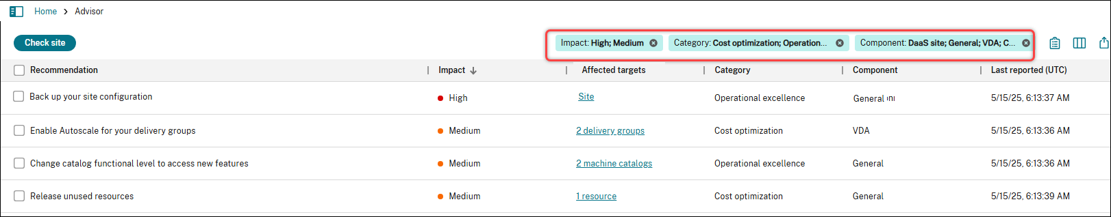 Advisor filters