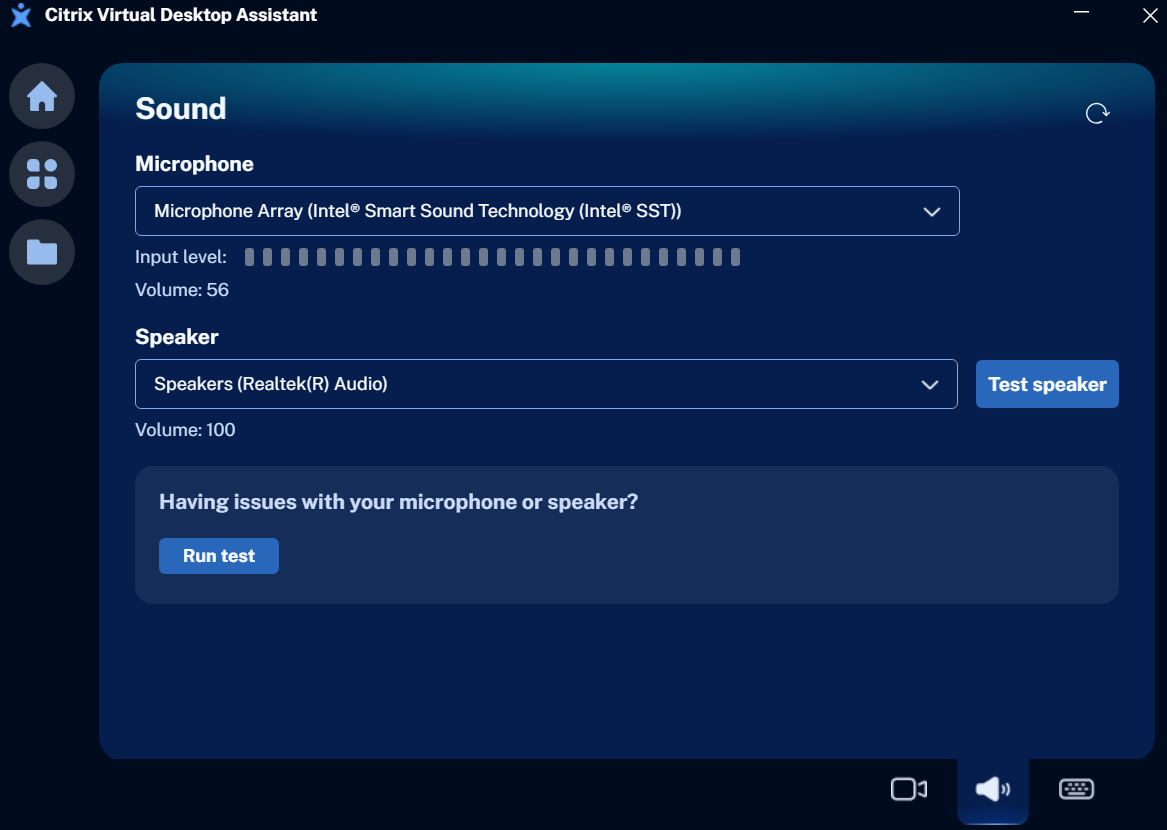 Citrix Assistant app Sound page