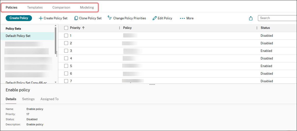 Web Studio Policies node